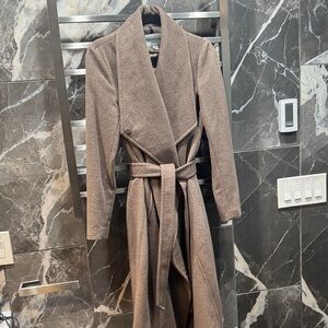 Cole Haan Women's Wool Brown Belted Wrap Long Coat